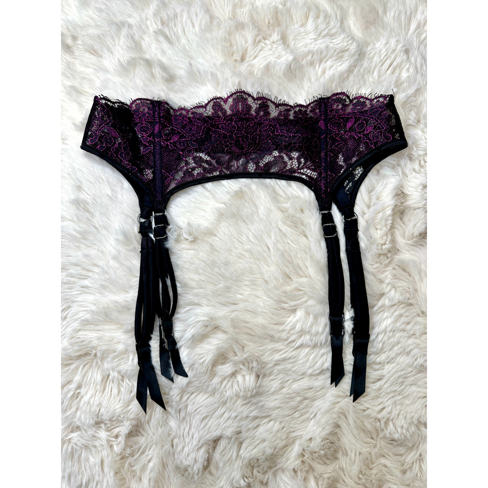 Honey Birdette TYLA💜 Black Fuchsia Floral Lace Garter Suspender Belt XS